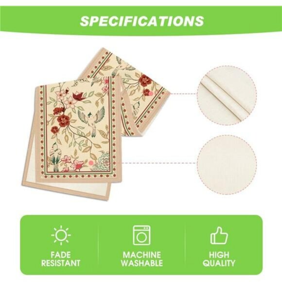 Spring floral table runner with brown birds and blossom print dining room decor - Picture 5 of 7